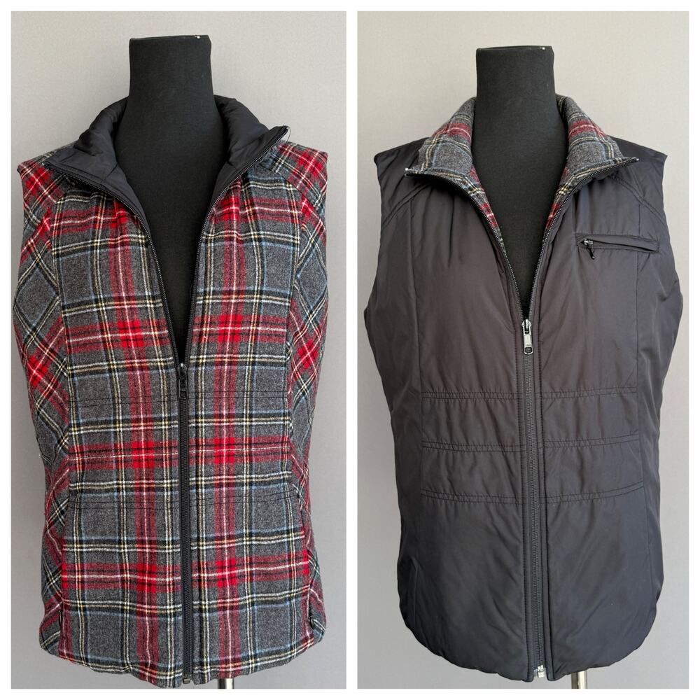 Womens Pendleton reversible wool vest - plaid - black - full zip - size M